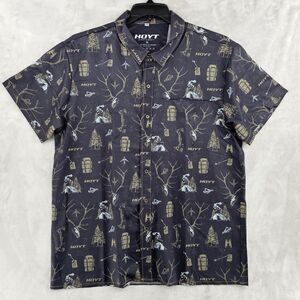 HOYT Archery Mens Medium Herd Bull Performance Button Up Short Sleeve Black New‎